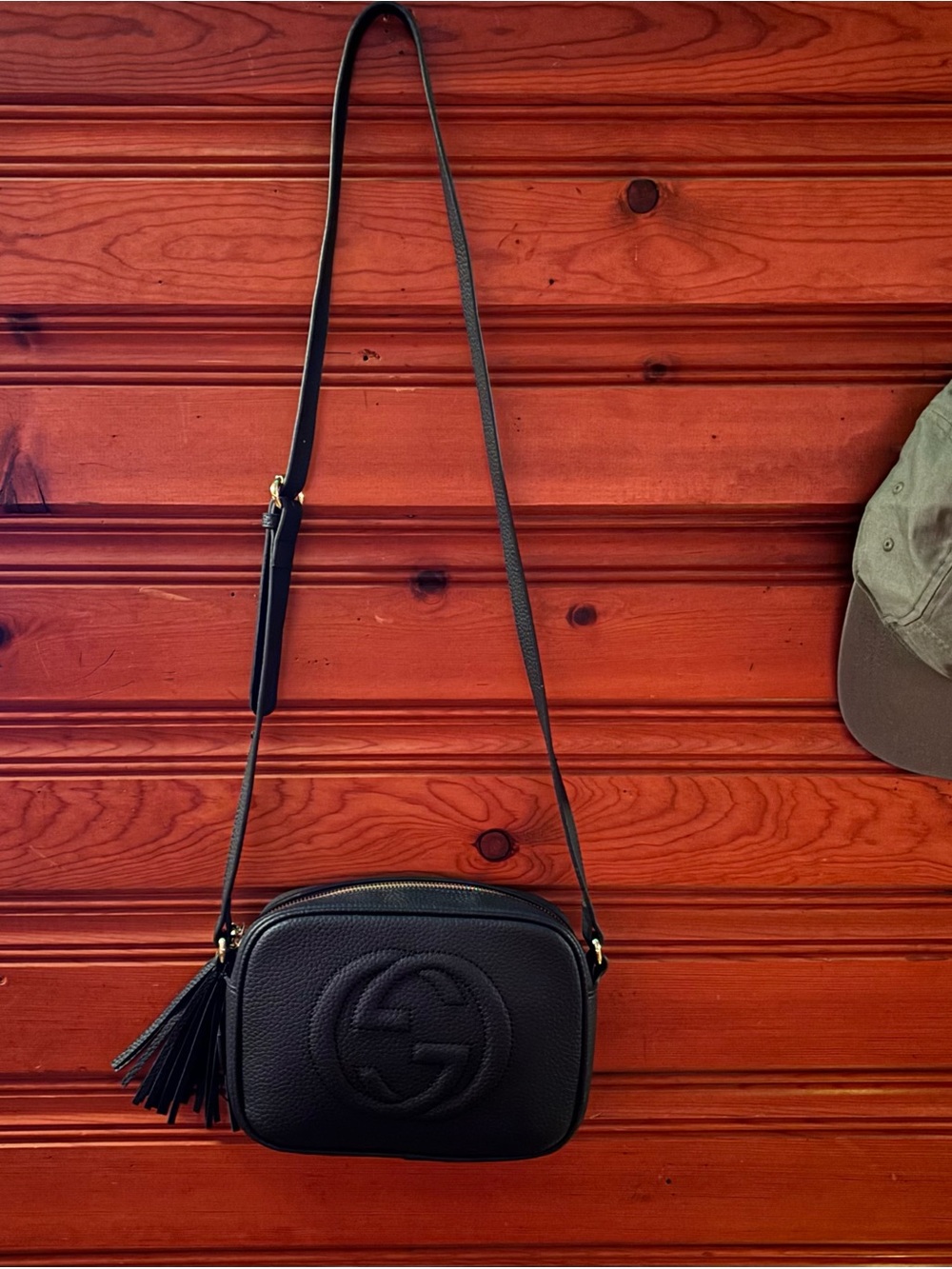 Gucci Black Pebbled Leather Crossbody Bag with Tassel